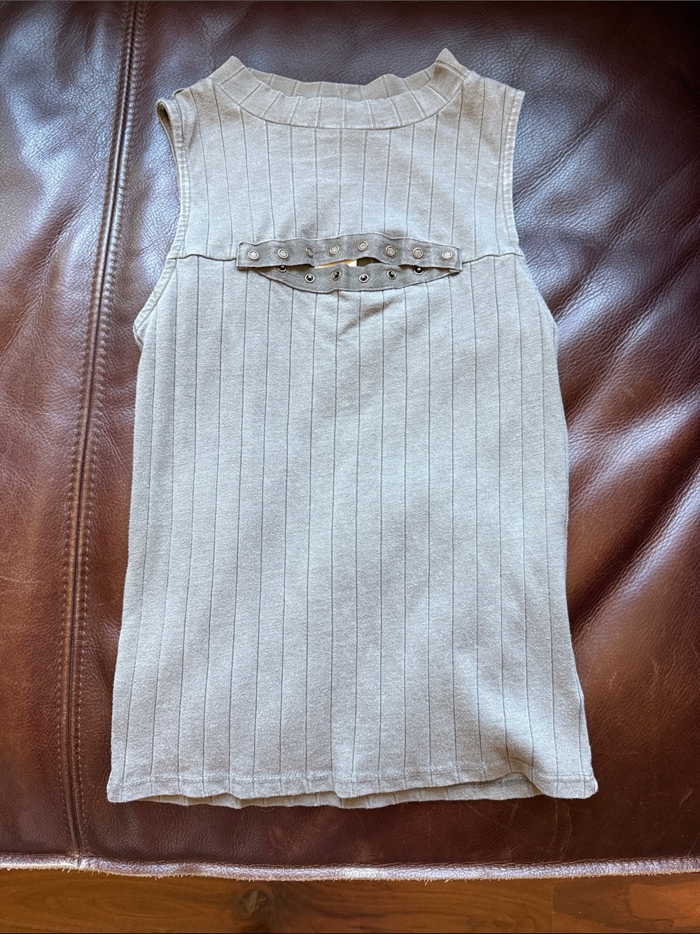 Gilded Intent Taupe Ribbed Sleeveless Tank with Stud Detail